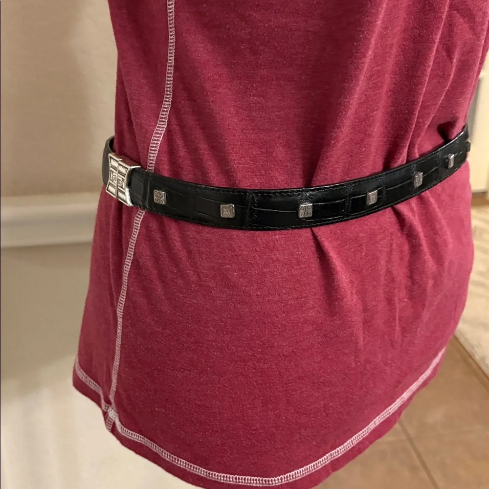EUC Vintage Brighton black brown croc leather reversible twist belt Size M